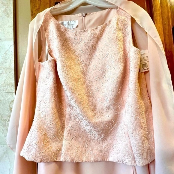 David’s Bridal Sequined Brocade Bodice Mock Two Piece Shell Pink Dress NWT Sz 14 - Picture 5 of 14